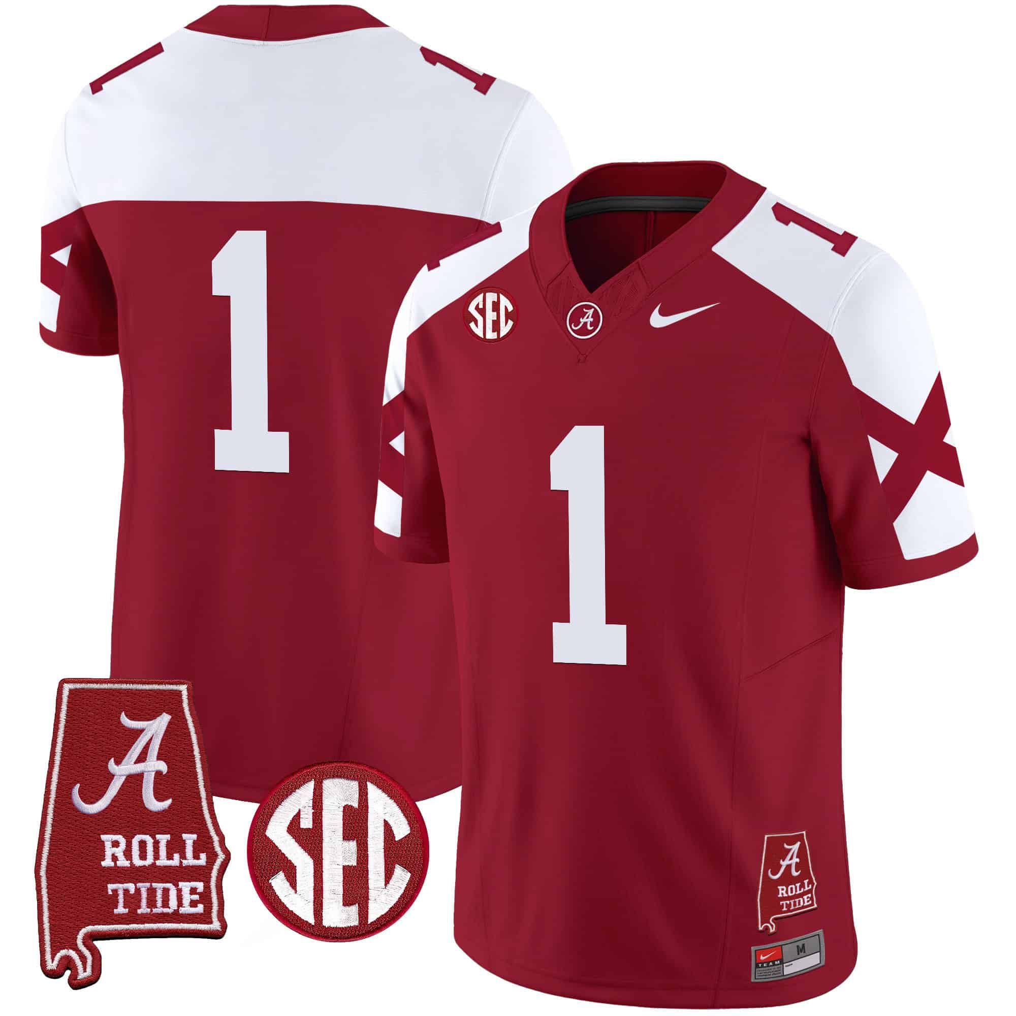 Men Alabama Crimson Tide #1 No Name Red Map Vapor Limited 2024 Nike NCAA Jersey style 1